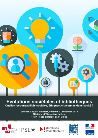 Affiche de la journée d'étude évolutions sociétales et bibliothèques ecole nationale des chartes psl
