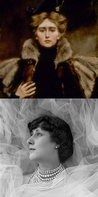 En haut, Natalie in Fur Cape, huile sur toile d’Alice Pike Barney (1897). En bas, photographie de Liane de Pougy, par l’Atelier de Nadar (1895)