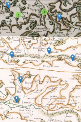 Détail de la carte géohistorique du "Dictionnaire topographique de la France"